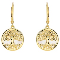 Image for 14kt Gold Vermeil Tree of Life Mother of Pearl Earrings