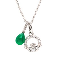 Image for Sterling Silver Crystal Claddagh with Agate Pendant