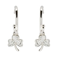 Image for Sterling Silver Crystal Shamrock Hoop Earrings