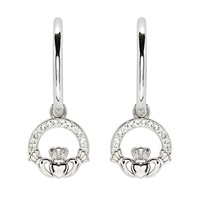 Image for Sterling Silver Crystal Claddagh Hoop Earrings