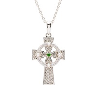 Sterling Silver and Green CZ Celtic Knot Cross