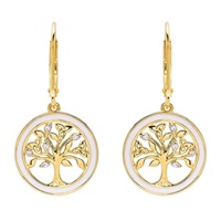 Image for 14KT Gold Vermeil White Enamel Tree of Life Drop Earrings