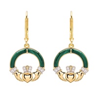 Image for 14kt Gold Vermeil Malachite Claddagh Drop Earrings