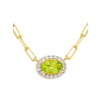 Image for 14kt Gold Vermeil Genuine Peridot Halo Necklace