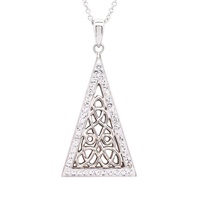 Image for Sterling Silver White Crystals Celtic Knot Triangle Necklace