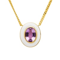 Image for 14kt Gold Vermeil Genuine Amythest/White Enamel Necklace