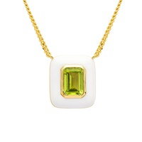 Image for 14kt Gold Vermeil Genuine Peridot/White Enamel Necklace