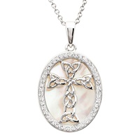 Image for Celtic Cross in Sterling Silver with Crystal and Mother of Pearl