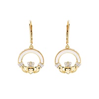 Image for 14kt Gold Vermeil Mother of Pearl CZ Claddagh Earrings