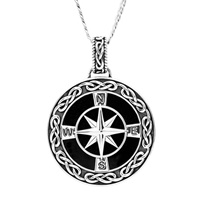 Image for Spirit of the Celt Sky Collection Sterling Silver Gents Onyx Compass Pendant