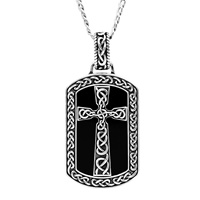 Image for Spirit of the Celt Sky Collection Sterling Silver Gents Onyx Cross Pendant