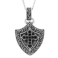 Image for Spirit of the Celt Hunter Collection Sterling Black Gents Spinel Shield Pendant