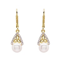 Image for 14KT Gold Vermeil Pearl/CZ Trinity Knot Drop Earrings