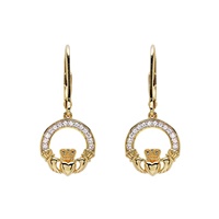 14KT Gold Vermeil Cz Claddagh Drop Earrings