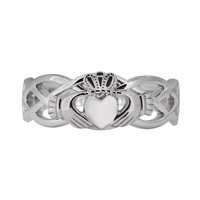 Celtic Knot Weave Claddagh Ladies Ring 14K White Gold