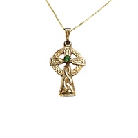 14K Yellow Gold Celtic Cross with Emerald