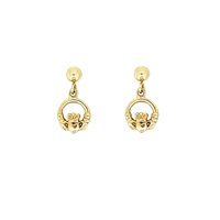 Image for 14K Yellow Gold Tiny Claddagh Drop Earrings