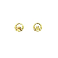 Image for 14K Yellow Gold Tiny Claddagh Stud Earrings