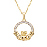 14KT Gold Vermeil CZ Claddagh Pendant