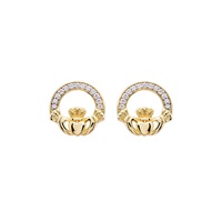 Image for 14KT Gold Vermeil CZ Claddagh Stud Earrings