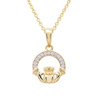 14KT Gold Vermeil CZ Claddagh Necklace