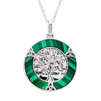 Image for Irish Tree of Life Poem Sterling Silver and Malachite Necklace