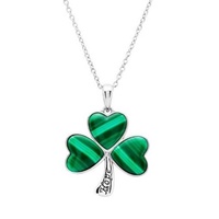 Image for Sterling Silver Shamrock with Malachite/CZ Pendant