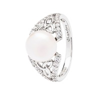 Image for Sterling Silver Trinity Pearl and CZ Ring