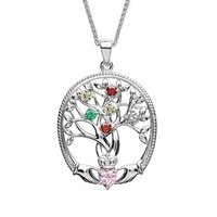 Irish Family Claddagh Tree of Life Birthstone Pendant, 6 Stone