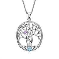 Irish Family Claddagh Tree of Life Birthstone Pendant, 1 Stone