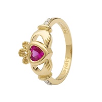 Image for 14K Yellow Gold October Claddagh Birthstone Ring, Pink Sapphire