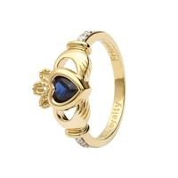 Image for 14K Yellow September Diamond Claddagh Birthstone Ring, Blue Sapphire