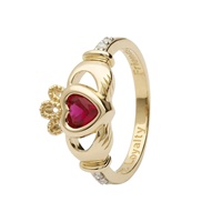 Image for 14K Yellow Gold July Claddagh Birthstone Ring, Ruby