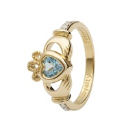 Image for 14K Yellow Gold March Claddagh Birthstone Ring, Aquamarine