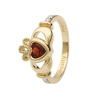 Image for 14K Yellow Gold January Claddagh Birthstone Ring, Garnet