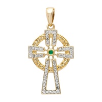 Image for 14K Yellow Gold with Emerald and Diamond Set Celtic Cross