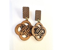 Image for Cherry Wood Celtic Cross Pattern Dangle Earring