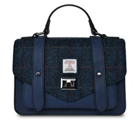 Image for Islander Medium Satchel Bag with HARRIS TWEED - Navy Over Check