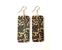 Large Rectangle Lace Pattern Wooden Dangle Earring