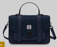 Islander Medium Satchel Bag with HARRIS TWEED - Navy Herringbone