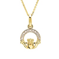 Image for 14K Yellow Gold Lab Grown Diamond Claddagh Necklace .05ct