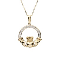 Image for Claddagh Pendant 14K Yellow Gold Genuine Diamond Set