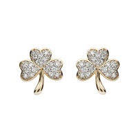 Image for 14K Yellow Gold Shamrock Stud Earrings with Diamond Set