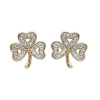 Image for 14K Yellow Gold Diamond Set Shamrock Stud Earrings