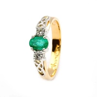 Image for Celtic Trinity Ring - 3 Stone Oval Emerald and Diamond 14ct Yellow