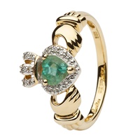 Image for 14K Empress Irish Claddagh With Emerald And Diamond