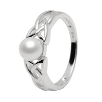 Image for Shanore Silver Celtic Trinity Knot Pearl Ring