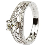 14K White Gold Pave Set Diamond Engagement Ring with Celtic Knot Design