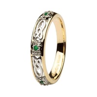 14K Yellow Gold Diamond and Emerald Trinity Knot Wedding Ring