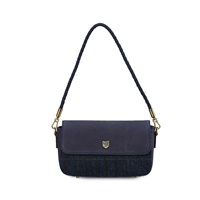 Image for Islander Caithness Genuine Leather Clutch with HARRIS TWEED - Navy Over Check